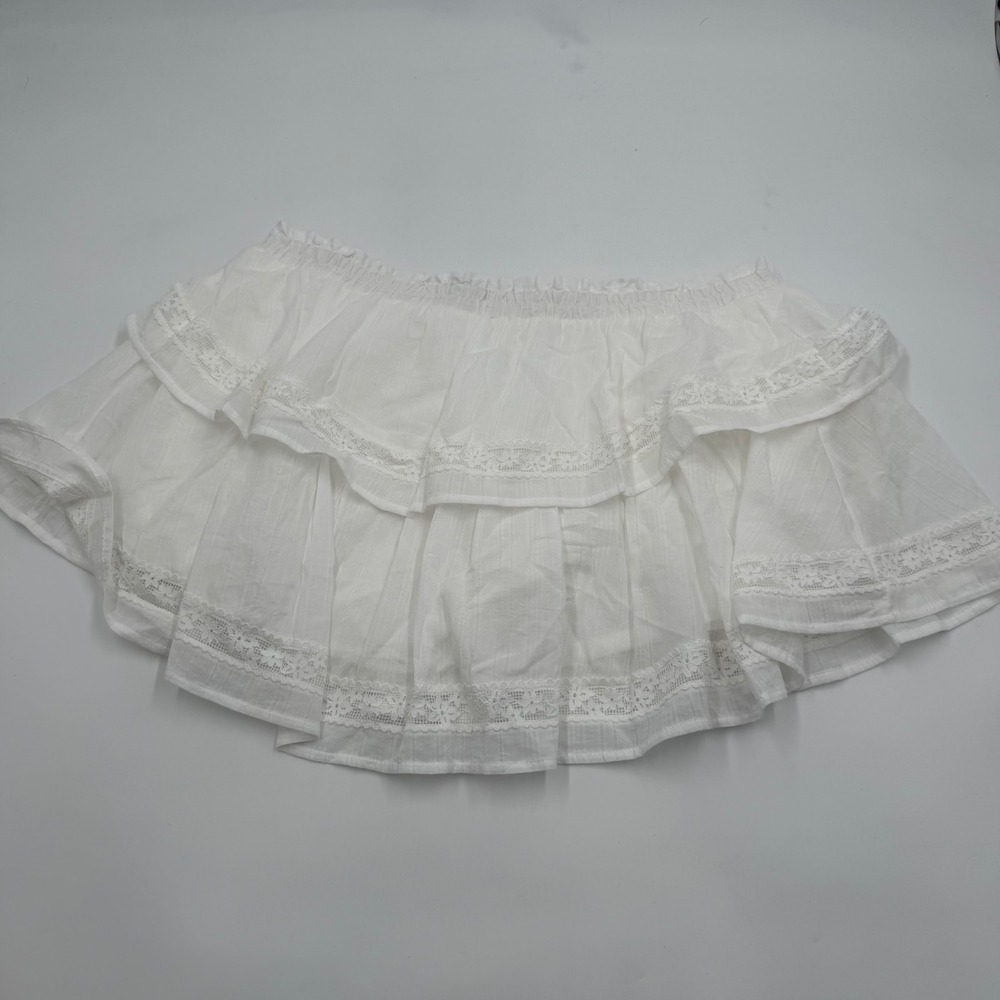 Wild Fable White Tiered Lace Trim Mini Skort Smocked Waist Large NWT - Picture 5 of 7